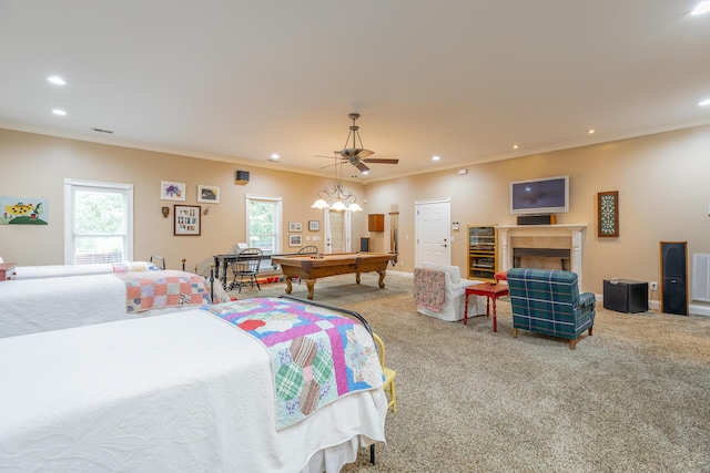 9548 Shadow Crossing Ln, Chattanooga, TN 37421 - bedroom featuring carpet, recessed lighting, crown molding, and pool table