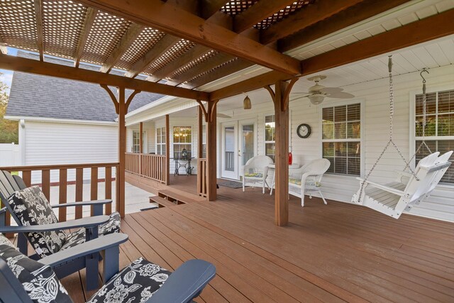 102 Water Mill Trce, Ringgold, GA 30736 - wooden terrace featuring french doors, a pergola, and ceiling fan