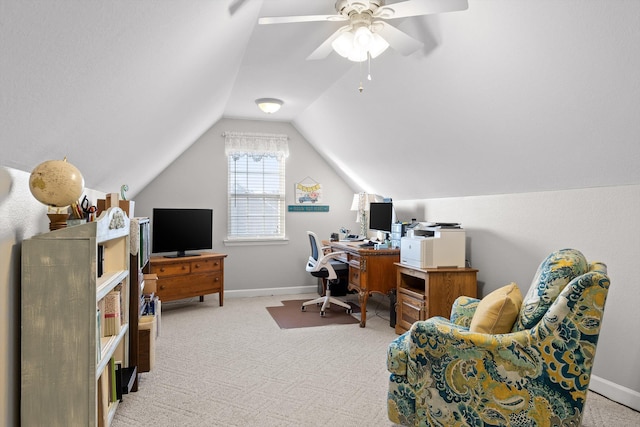 102 Water Mill Trce, Ringgold, GA 30736 - home office featuring vaulted ceiling, light colored carpet, and a ceiling fan