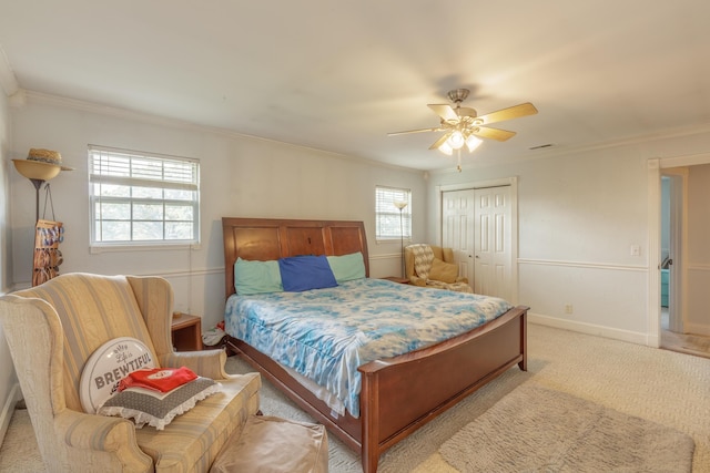 1625 Lisa Lynn Dr, Hixson, TN 37343 - bedroom with carpet, ornamental molding, ceiling fan, and a closet