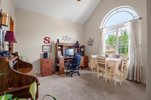 10807 Thatcher Crest Dr, Soddy Daisy, TN 37379 - carpeted home office featuring high vaulted ceiling