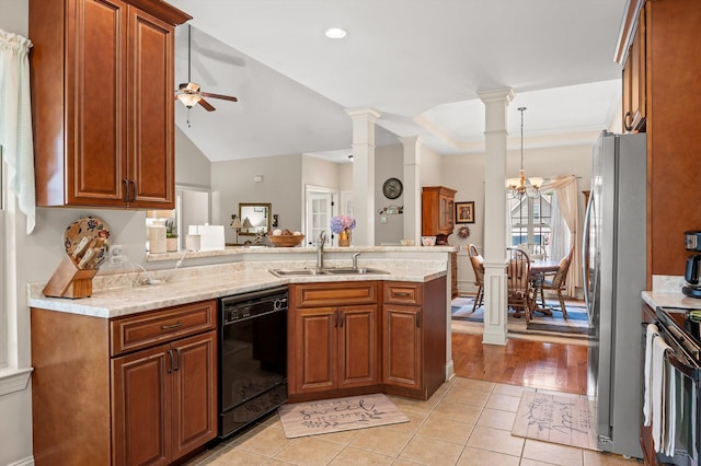 10807 Thatcher Crest Dr, Soddy Daisy, TN 37379 - kitchen featuring black appliances, a sink, and brown cabinets