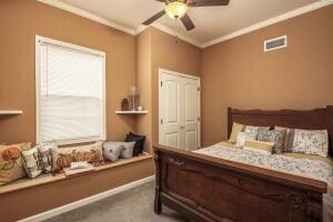 9704 Starry Way, Soddy Daisy, TN 37379 - carpeted bedroom featuring ornamental molding, baseboards, and a ceiling fan