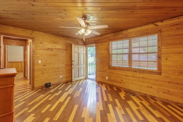 252 Valley View Dr, Dunlap, TN 37327 - unfurnished room featuring wooden walls, a ceiling fan, light wood finished floors, and wood ceiling
