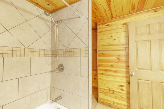 252 Valley View Dr, Dunlap, TN 37327 - full bath with wood ceiling, shower / bath combination, and wood walls