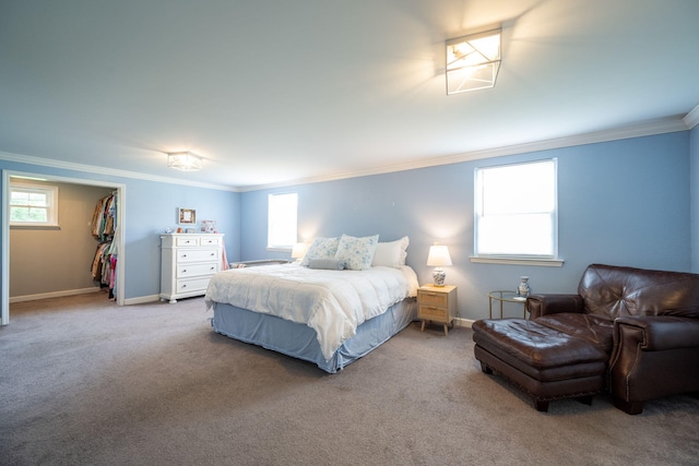 300 Bronco Rd, Lafayette, GA 30728 - bedroom featuring ornamental molding, carpet floors, baseboards, and a spacious closet