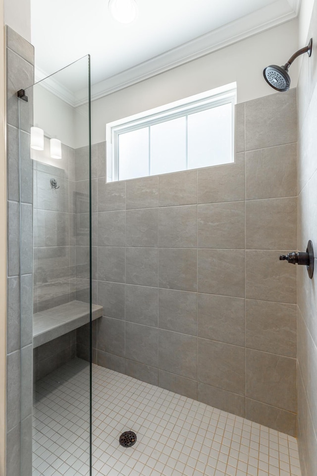 9058 Knolling Loop, Ooltewah, TN 37363 - bathroom with tiled shower and ornamental molding