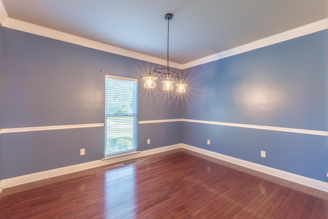 4652 Cherokee Valley Rd, Ringgold, GA 30736 - empty room featuring a chandelier, wood finished floors, crown molding, and baseboards