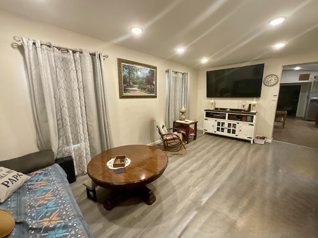 690 Ditch Gap Rd, Whitwell, TN 37397 - living room with recessed lighting, lofted ceiling, and wood finished floors