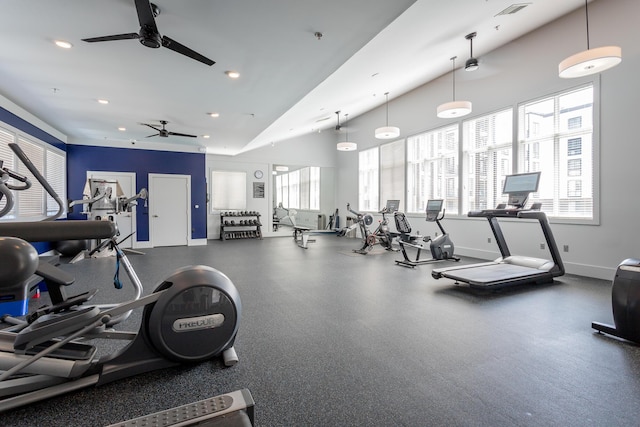 200 Manufacturers Rd Apt 507, Chattanooga, TN 37405 - gym featuring ceiling fan and recessed lighting