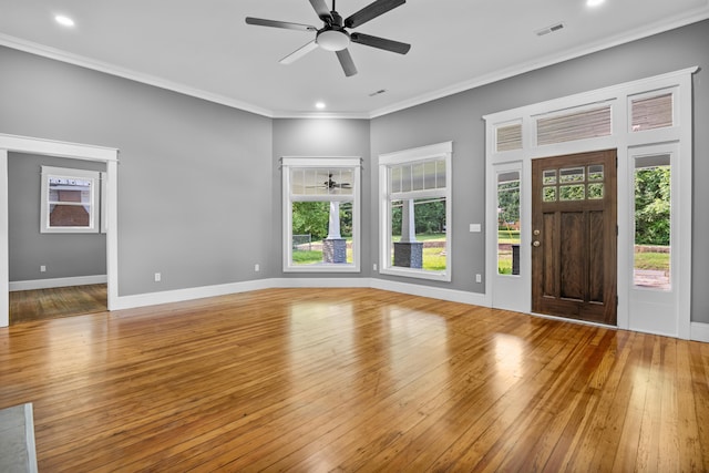 208 E Villanow St, Lafayette, GA 30728 - entryway featuring a ceiling fan, healthy amount of natural light, wood-type flooring, crown molding, and recessed lighting