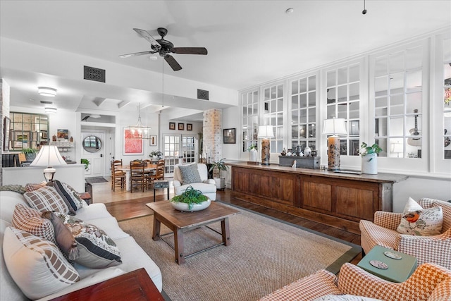 1000 E Martin Luther King Blvd Unit 102, Chattanooga, TN 37403 - living area with wood finished floors and ceiling fan