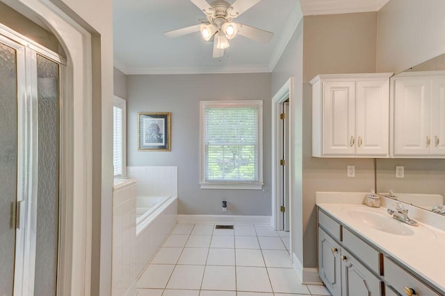 81 Arnold Rd, Rock Spring, GA 30739 - full bathroom featuring a garden tub, vanity, baseboards, tile patterned flooring, and crown molding