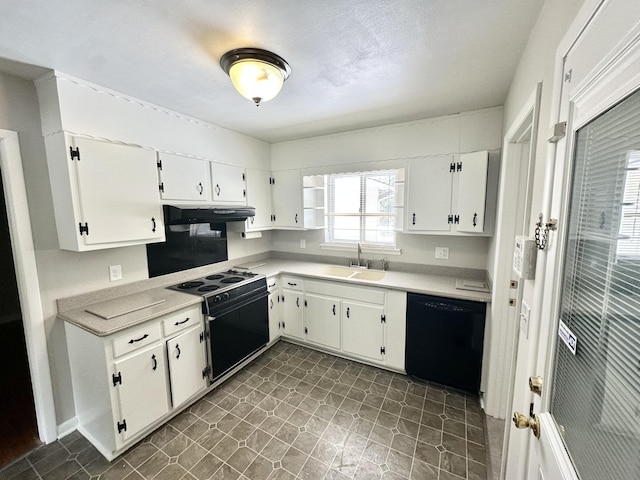361 Gracie Ave, Ringgold, GA 30736 - kitchen with black appliances, white cabinetry, light countertops, and under cabinet range hood