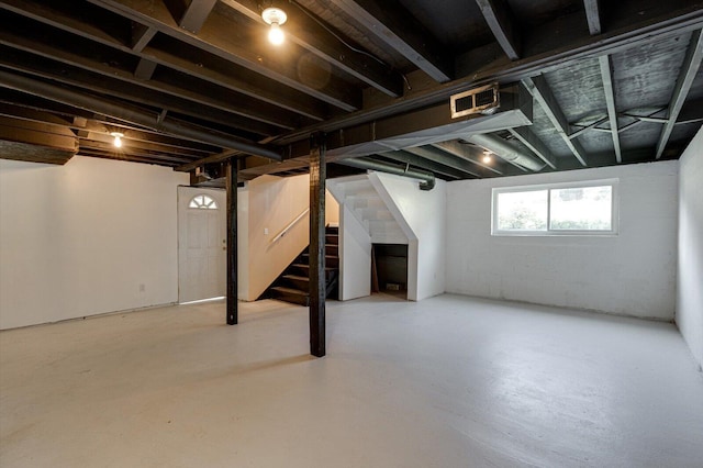 1373 Meadowood Dr, Hixson, TN 37343 - basement featuring stairway and concrete block wall