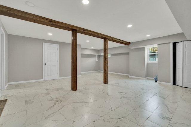 1204 Greenwood Rd, Chattanooga, TN 37411 - below grade area featuring recessed lighting, baseboards, and light marble finish flooring
