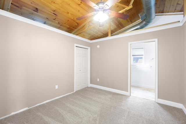 7815 Parkshore Cir, Hixson, TN 37343 - unfurnished bedroom featuring wooden ceiling, carpet flooring, a ceiling fan, a closet, and lofted ceiling