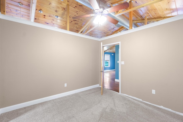 7815 Parkshore Cir, Hixson, TN 37343 - carpeted empty room featuring wood ceiling, a ceiling fan, and crown molding