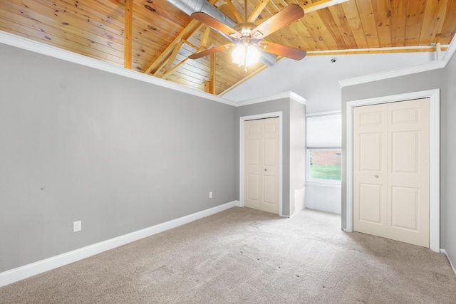 7815 Parkshore Cir, Hixson, TN 37343 - unfurnished bedroom with carpet flooring, multiple closets, wooden ceiling, and ceiling fan