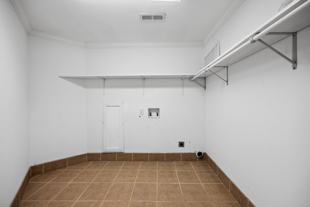 310 Bluffs Rd N, South Pittsburg, TN 37380 - laundry area featuring hookup for an electric dryer, washer hookup, ornamental molding, tile patterned floors, and baseboards