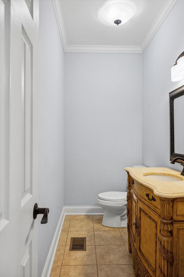 310 Bluffs Rd N, South Pittsburg, TN 37380 - half bath with vanity, toilet, ornamental molding, tile patterned floors, and baseboards