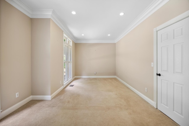 310 Bluffs Rd N, South Pittsburg, TN 37380 - spare room featuring ornamental molding, light carpet, recessed lighting, and baseboards