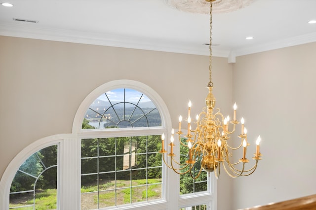 310 Bluffs Rd N, South Pittsburg, TN 37380 - detailed view of a chandelier, recessed lighting, and ornamental molding
