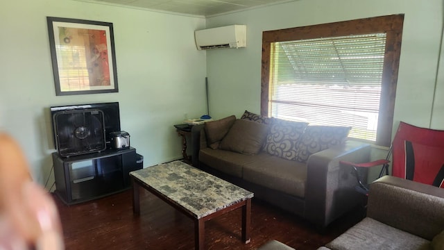 1900 Garfield St, Chattanooga, TN 37404 - living room with a wall mounted AC, wood finished floors, and ornamental molding
