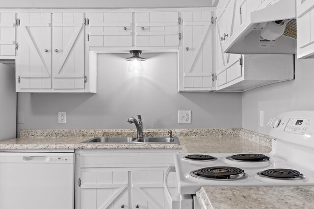 32 S Germantown Rd, Chattanooga, TN 37411 - kitchen with white appliances, custom exhaust hood, light countertops, and white cabinetry