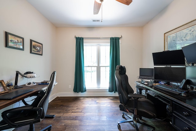2024 Oak St, Signal Mountain, TN 37377 - home office featuring dark wood-type flooring and ceiling fan