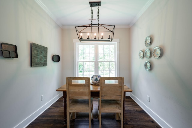 2024 Oak St, Signal Mountain, TN 37377 - dining area with a chandelier, crown molding, and dark wood-style flooring