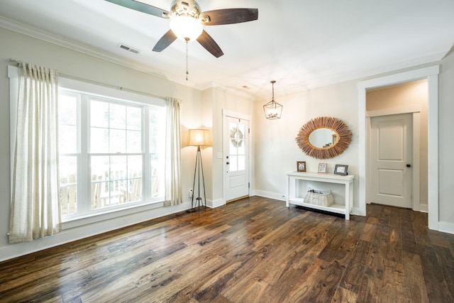 2024 Oak St, Signal Mountain, TN 37377 - foyer entrance with crown molding, dark wood-style floors, and ceiling fan