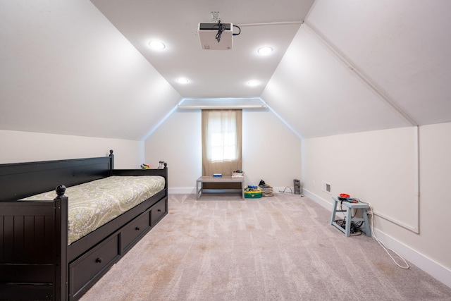 2024 Oak St, Signal Mountain, TN 37377 - bedroom with carpet floors, lofted ceiling, and recessed lighting