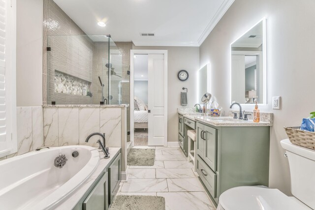 329 Kempton Ln, Dalton, GA 30721 - ensuite bathroom featuring a bath, vanity, toilet, a shower stall, and marble finish floors
