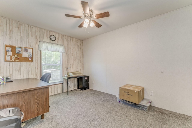 1005 Cohutta Beaverdale Rd, Cohutta, GA 30710 - unfurnished office with ceiling fan, carpet flooring, and wood walls