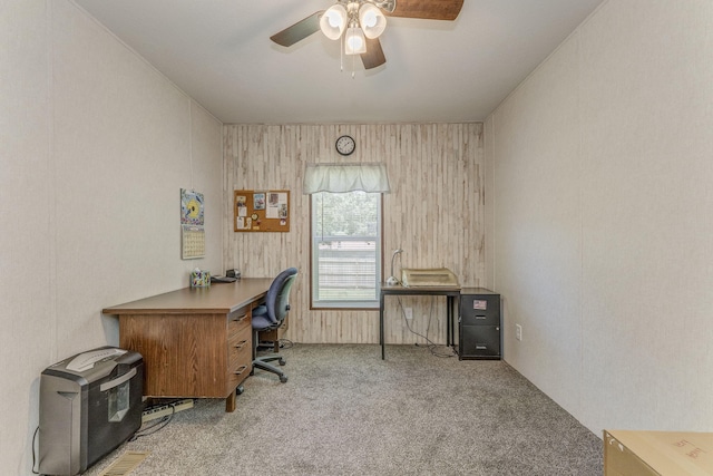 1005 Cohutta Beaverdale Rd, Cohutta, GA 30710 - office space featuring a ceiling fan, carpet, and wood walls
