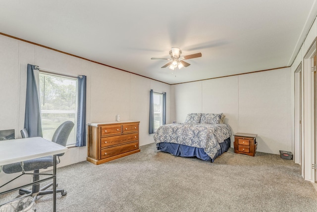 1005 Cohutta Beaverdale Rd, Cohutta, GA 30710 - bedroom featuring ornamental molding, multiple windows, carpet, a ceiling fan, and an office area