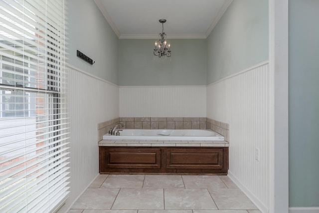 2195 Ooltewah Ringgold Rd, Ooltewah, TN 37363 - full bathroom with a garden tub, a chandelier, crown molding, and tile patterned floors