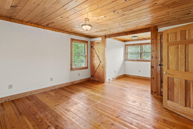 7524 Banther Rd, Harrison, TN 37341 - empty room with wooden ceiling, healthy amount of natural light, and light wood finished floors