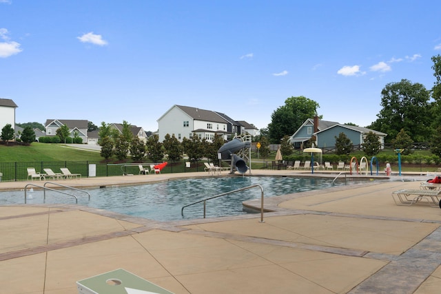 3620 Weathervane, Apison, TN 37302 - community pool featuring a patio area, a water slide, and a residential view