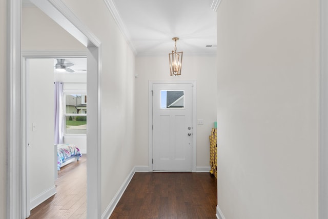 3620 Weathervane, Apison, TN 37302 - doorway to outside with dark wood-style floors, ornamental molding, and a chandelier