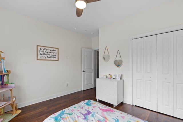 3620 Weathervane, Apison, TN 37302 - bedroom featuring dark wood finished floors, a closet, and a ceiling fan