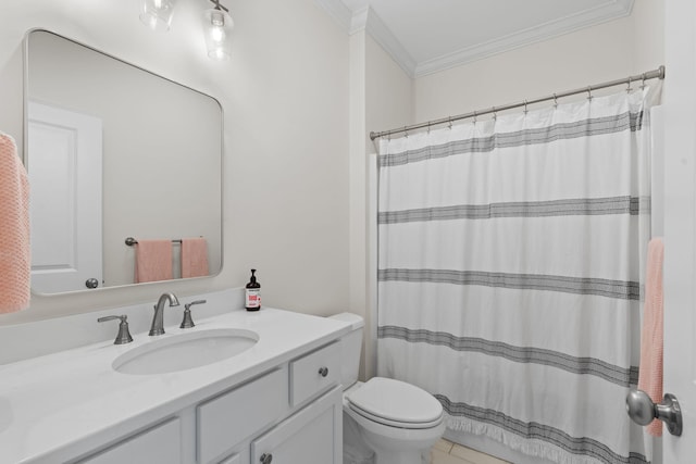 3620 Weathervane, Apison, TN 37302 - bathroom featuring ornamental molding, vanity, tile patterned floors, and a shower with shower curtain