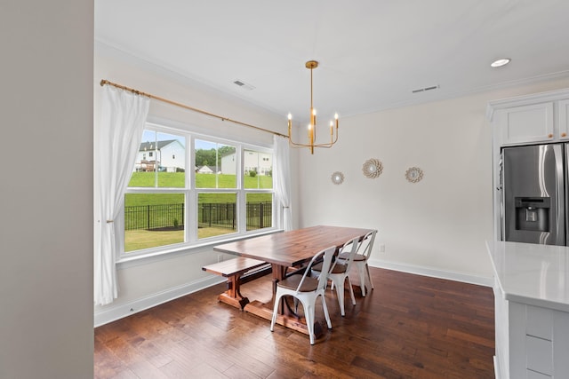 3620 Weathervane, Apison, TN 37302 - dining room with ornamental molding, a chandelier, dark wood-style floors, and recessed lighting