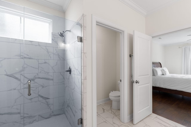 3620 Weathervane, Apison, TN 37302 - bathroom with a marble finish shower, crown molding, connected bathroom, and marble finish flooring