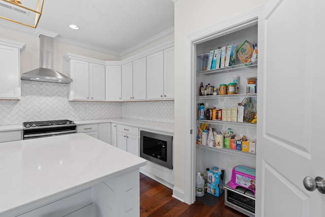 3620 Weathervane, Apison, TN 37302 - kitchen featuring stainless steel appliances, crown molding, white cabinetry, decorative backsplash, and light countertops