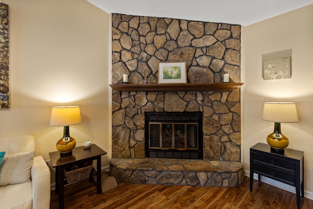 6755 Hickory Creek Rd, Chattanooga, TN 37421 - living room with wood finished floors, baseboards, and a fireplace