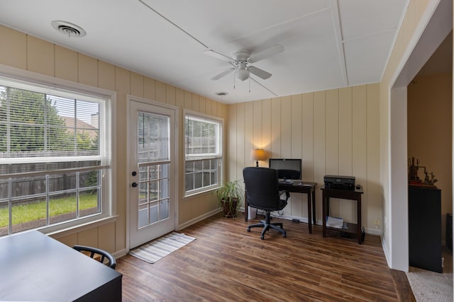 6755 Hickory Creek Rd, Chattanooga, TN 37421 - home office with ceiling fan, wood finished floors, and baseboards