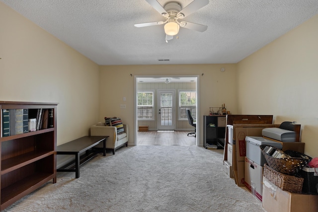 6755 Hickory Creek Rd, Chattanooga, TN 37421 - sitting room with ceiling fan, light colored carpet, and a textured ceiling
