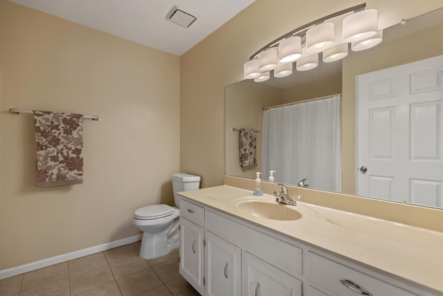 6755 Hickory Creek Rd, Chattanooga, TN 37421 - full bathroom with toilet, tile patterned floors, vanity, baseboards, and a shower with curtain